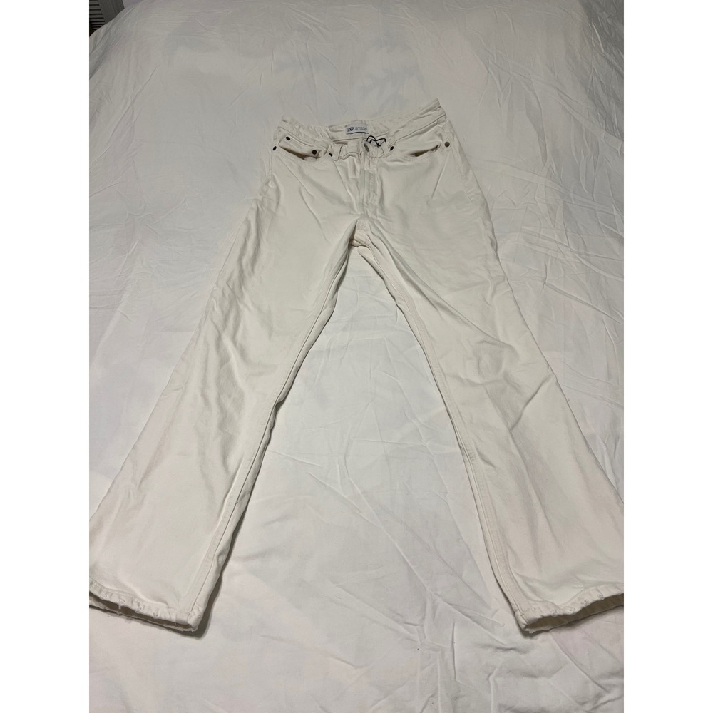 Zara Women White High Waisted Straight Leg Denim Jeans Size 8 8727/248/251/40
